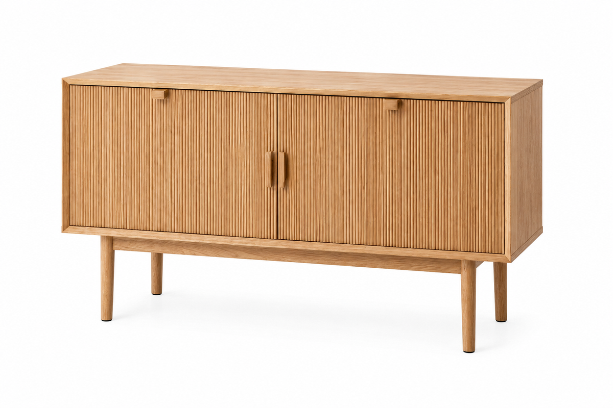 Modern Freestanding Storage Cabinet with Double Doors & Open Shelves Wooden Accent Cabinet for Living Room, Entryway & Dining Room, Natural Oak Finish