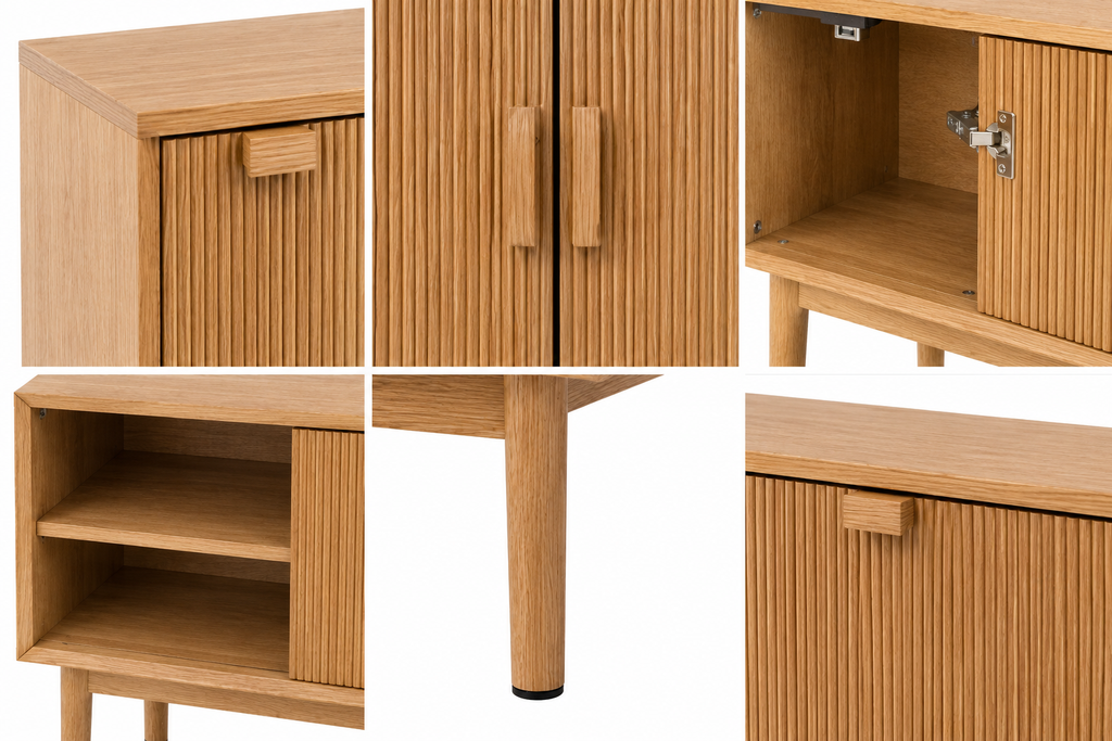Modern Freestanding Storage Cabinet with Double Doors & Open Shelves Wooden Accent Cabinet for Living Room, Entryway & Dining Room, Natural Oak Finish