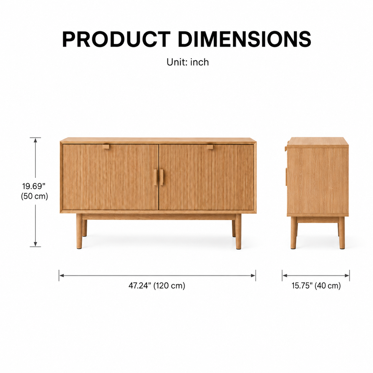 Modern Freestanding Storage Cabinet with Double Doors & Open Shelves Wooden Accent Cabinet for Living Room, Entryway & Dining Room, Natural Oak Finish