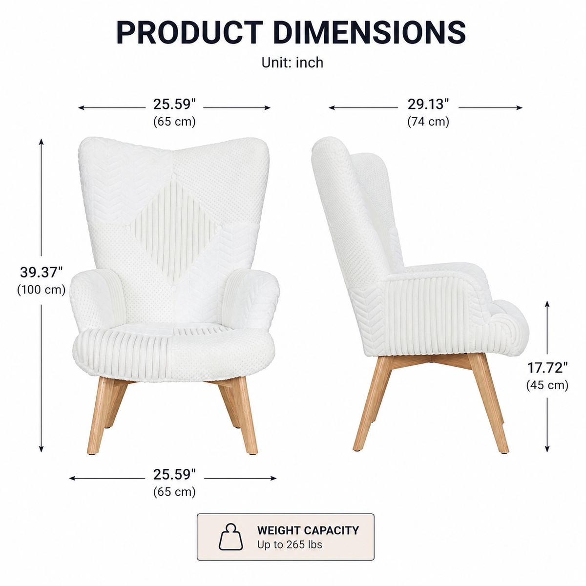 Modern Teddy Fleece Accent Chair with High Back, Upholstered Wingback Armchair, Soft Lounge Chair with Solid Wood Legs for Living Room