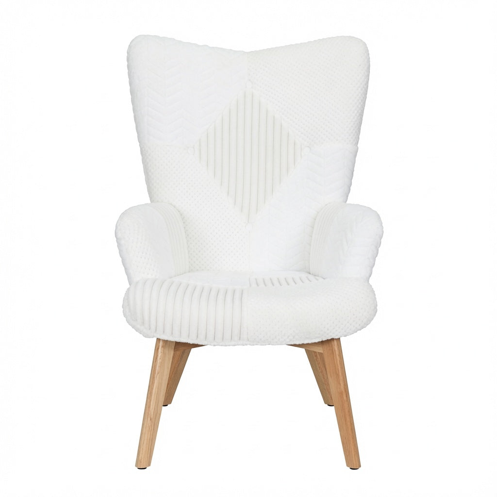 Modern Teddy Fleece Accent Chair with High Back, Upholstered Wingback Armchair, Soft Lounge Chair with Solid Wood Legs for Living Room