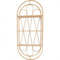 Boho Wall Shelf with Wooden Shelves, 2-Tier Decorative Hanging Wall Organizer, Natural Rattan Arch Floating Shelf for Living Room, Bathroom, Bedroom