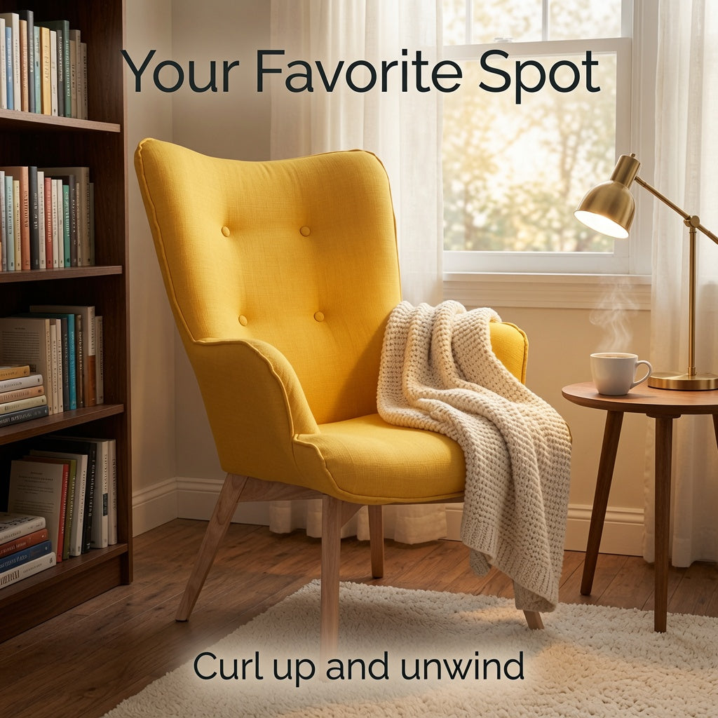 Mid-Century Modern Accent Chair with High Back, Upholstered Wingback Armchair, Button Tufted Lounge Chair with Solid Wood Legs for Living Room Bedroom